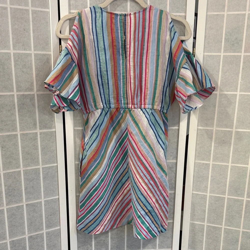 Zara Girls Multicolor Striped Cold Shoulder Dress Size 11/12 - Picture 5 of 5
